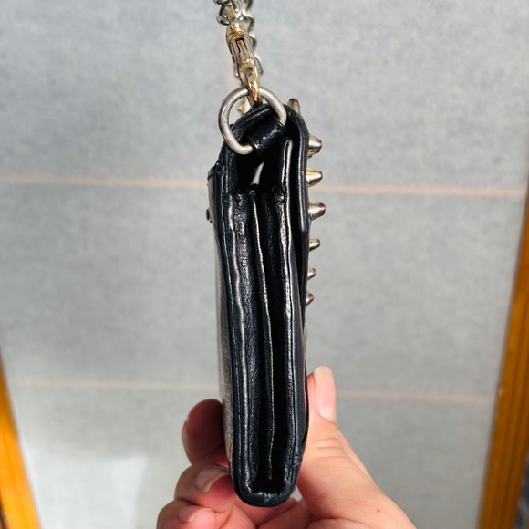 Rebecca Minkoff Studded Chain Crossbody Mini Wallet Black Pebble Leather Moto - Picture 8 of 16